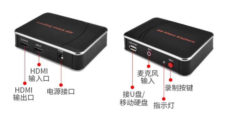 T5031高清HDMI視頻錄制盒1路HDMI輸入+1路3.5MM MIC音頻輸入1路HDMI輸出